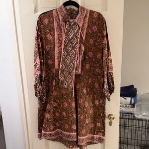 Floral Brown and Pink Mini Dress